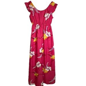 Vintage Hukilau Fashions Hawaiian Maxi Dress Pink Floral Tropical Luau Size‎ 12
